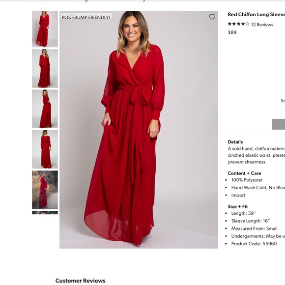 Pink Blush Red Chiffon Long Sleeve Pleated Maternity Maxi Dress - Picture 7 of 7